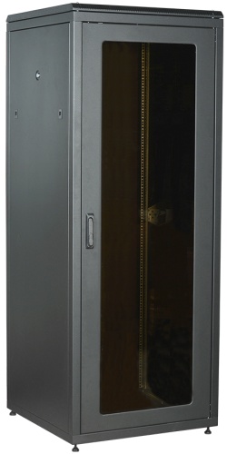 ITK Шкаф сетевой напольный 19" LINEA N 28U 800х800мм стеклянная передняя дверь, задняя металлическая черный | код LN05-28U88-GM | IEK